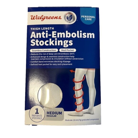 New Walgreens Thigh High Anti-Embolism Stockings 1 Pair White. Size Medium - Picture 1 of 3